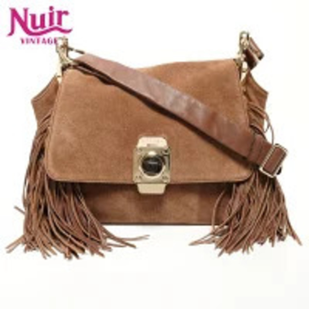 Celine Fringe Suede Shoulder Bag Brown